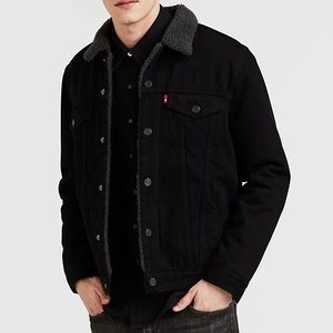 black sherpa levi’s trucker jacket